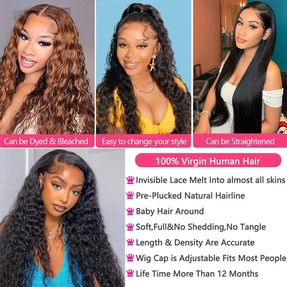 Glueless Water Wet and Wavy 13x4 Lace Closure Wigs